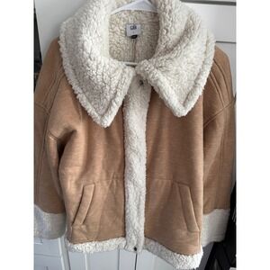 Cabi Cozy Sherpa‎ Lined Fleece Jacket Tan Cream Oversized Style L